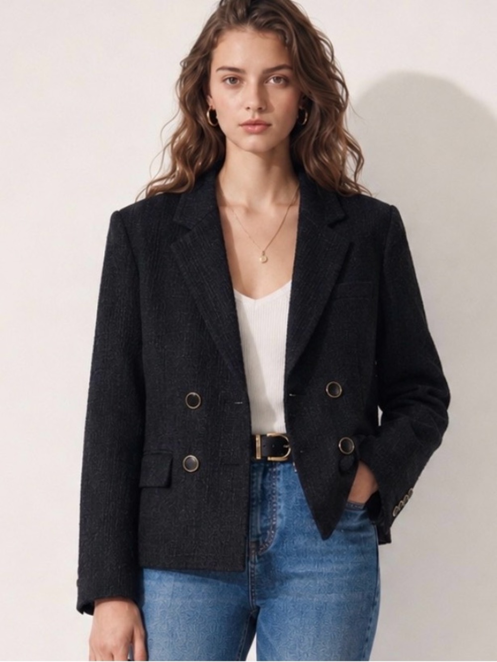 Vanessa Bruno Black Textured Double Breasted Blazer Jacket Size 36/S